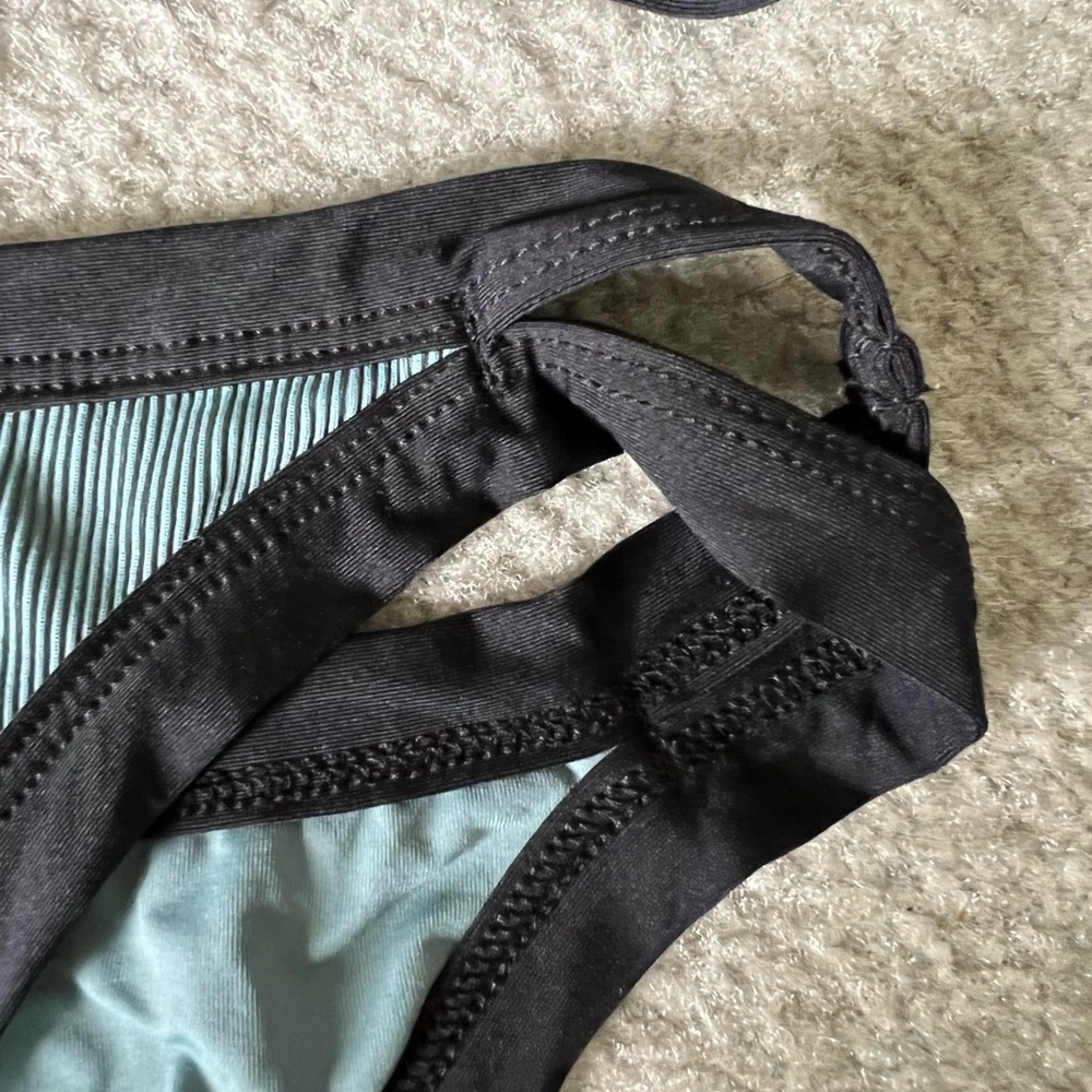 L*Space Teal and Black Ribbed Bikini Top and Bottom - Picture 5 of 5